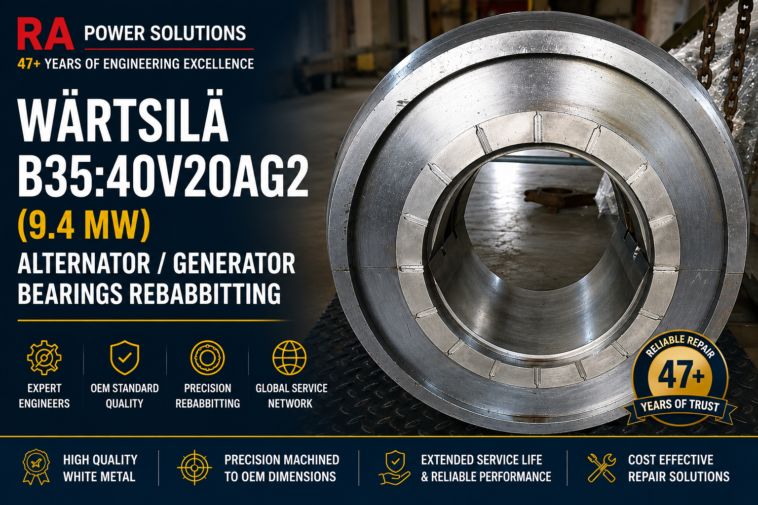 Wärtsilä B35:40V20AG2 (9.4 MW) | Alternator/Generator Bearings | Rebabbitting